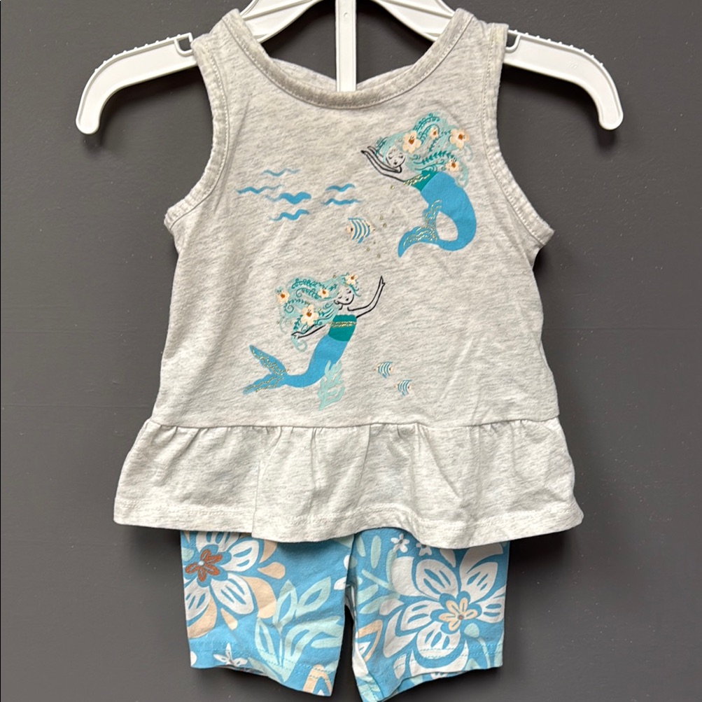 Mermaid Tank Top And Floral Shorts Set